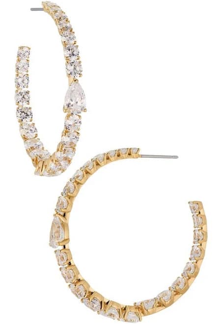 NADRI Halle Large Cubic Zirconia Inside Out Hoop Earrings in Gold Plated