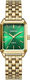 Women's Gold-Tone Dainty Watch, Retro Style Rectangular Case and Stainless Steel Band, Gift for Her