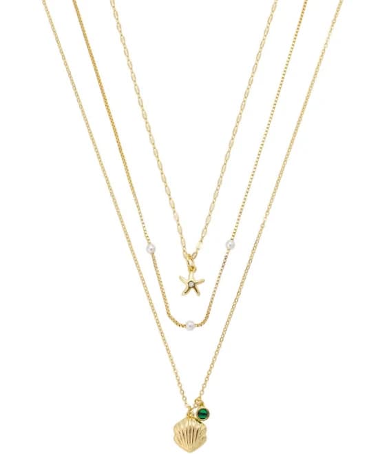 Cubic Zirconia Sea Life Pendant Necklace Set in Gold