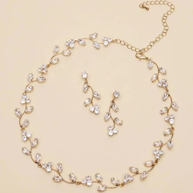 Oleg Cassini Cubic Zirconia Flower Necklace And Earring Set in Gold | David's Bridal