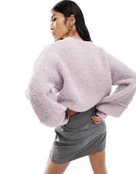 ASOS DESIGN sweater with balloon sleeve in textured yarn in lilac | ASOS