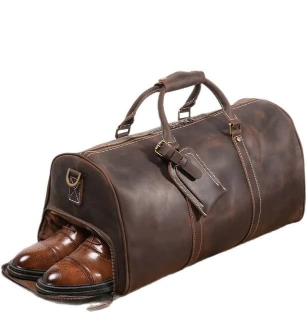 Leather Duffle Bag with Shoe Compartment