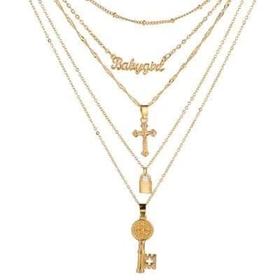 Multilayer Gold Chain Necklace with Pendant