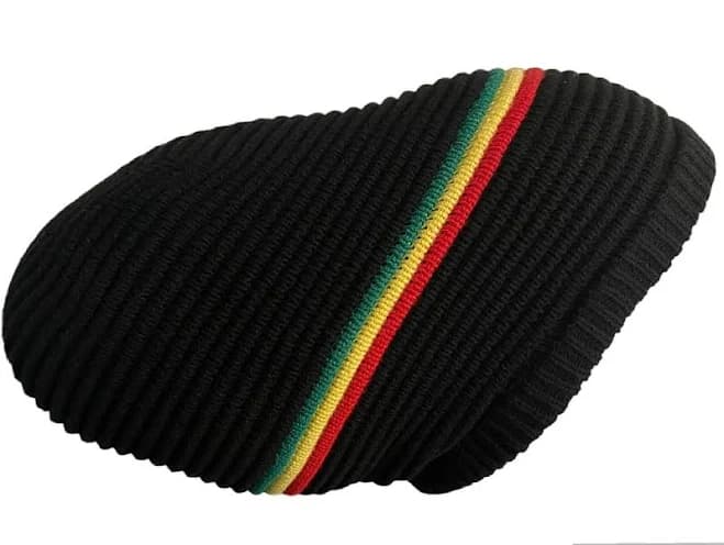Black Red Yellow Green Stripe Rasta Beanie Hat Jamaica Rastafari Style