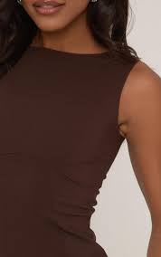 Sleeveless Seam Detail Mini Bodycon Dress In Chocolate Brown Woven | EGO US | EGO