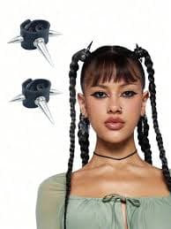 Street 2pcs Punk Rivet Hair Curler For Fixing Braids Hair Ties Ponytail Holders Hair Elastics Hair Rubber Bands Scrunchies Hair Rope Elastic Hair Tie, Hair Bobbles ,Head Piece Hair Accessories Head Accessories