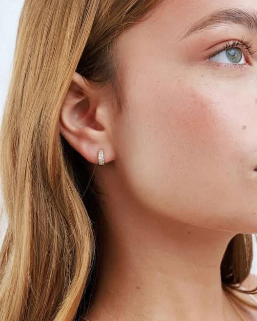 Dainty Crystal Silver Huggie Hoop Earrings