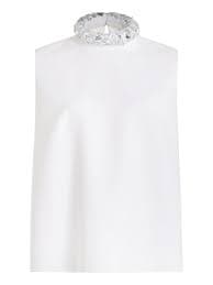 Delpozo Hand-Embroidered Satin Top - White | Editorialist