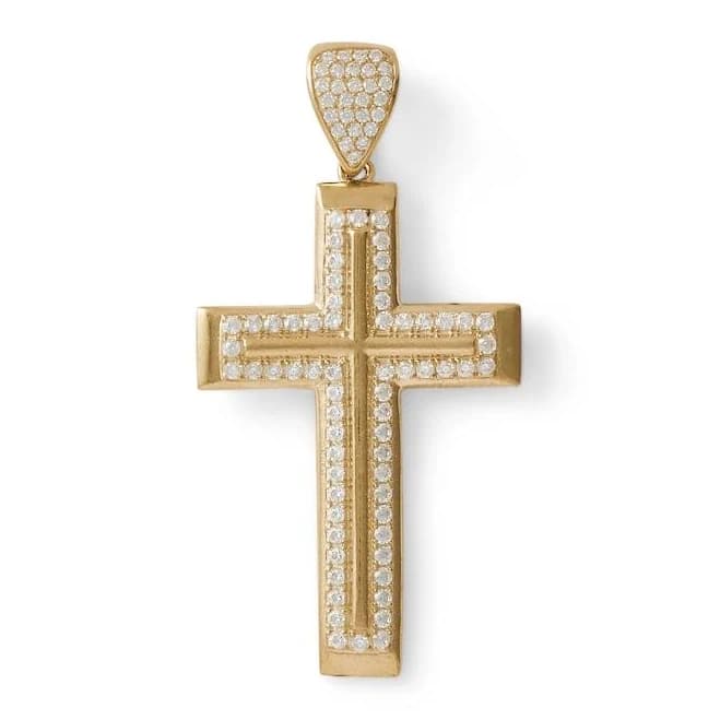 10K Solid Gold Cubic Zirconia Double Cross Necklace Charm