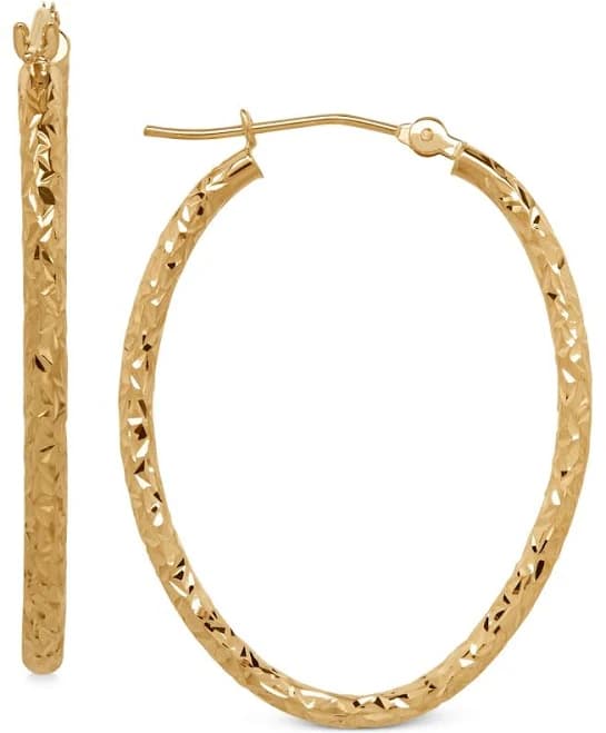 1-1/4" Oval Crystal Cut Tube Hoop Earrings in 10K Gold