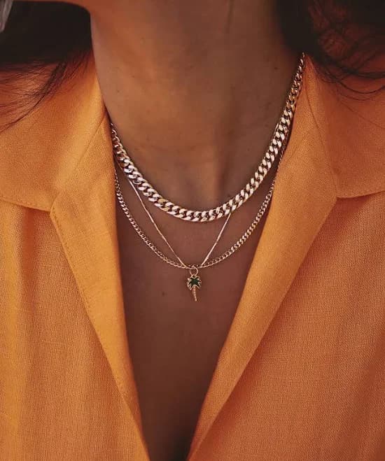 18K Gold Layered Palm Tree Pendant Chain Necklace