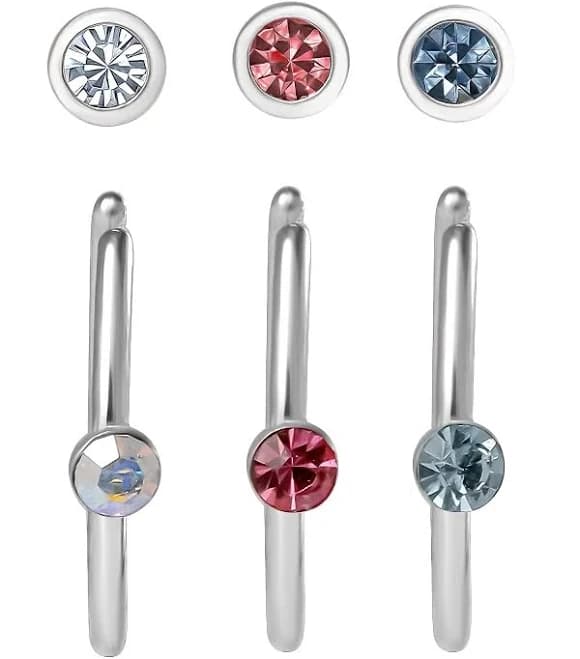 Body Jewelry 6-Pack Stainless Steel Cubic Zirconia Hoop Nose Rings