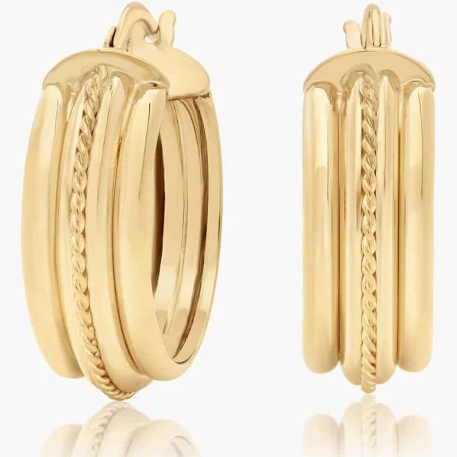14K Yellow Gold Textured Round Hoop Earrings