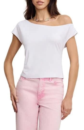 Good American Women's Asymmetric Off the Shoulder Jersey Top