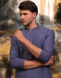 DULL BLUE COTTON THIGH LENGTH KURTA | JJTHLK-S-47309/S25/JMR3387-PN – J. Junaid Jamshed US