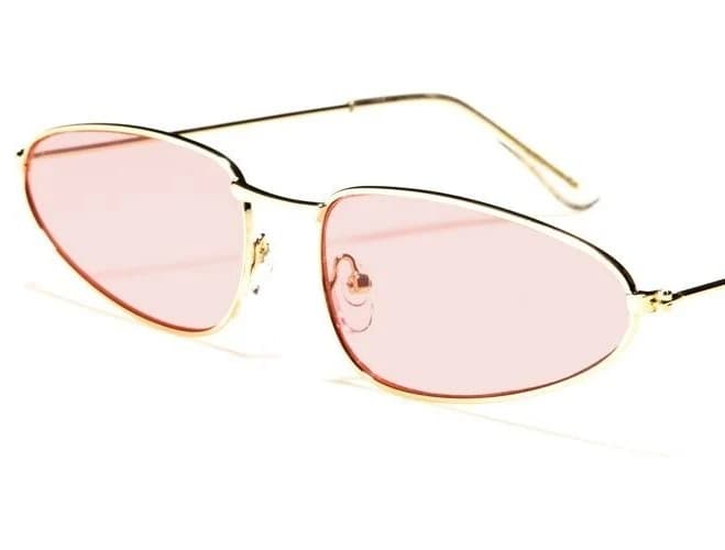 Gold Thin Frame Womens Oval Metal 90's Sunglasses Pink Lens M6342-co