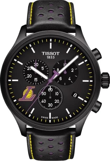 Tissot Men's Los Angeles Lakers Chronograph XL Stainless Steel Watch with Leather Strap
