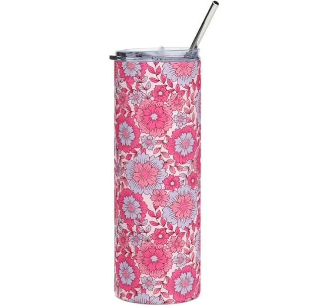 Coquette Pink Daisy Bloom 20oz Floral Stainless Steel Tumbler Insulated Travel Cup
