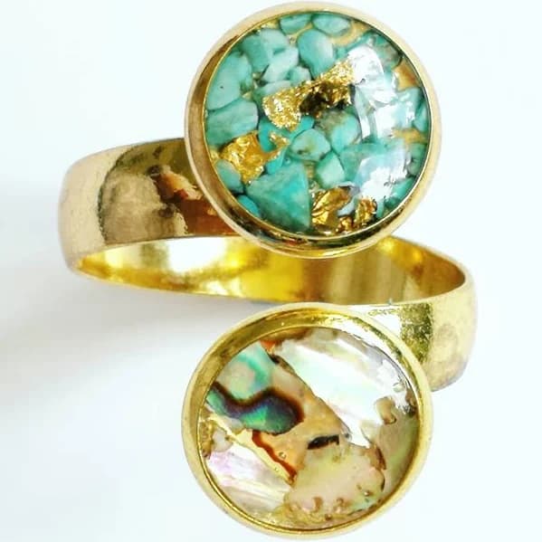 Boho Turquoise Abalone Shell Ring