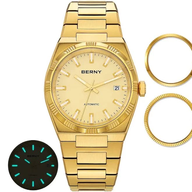 BERNY Men's Automatic Dress Watch with Interchangeable Bezel