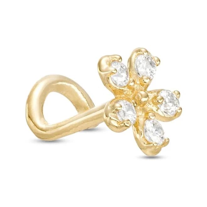 14K Gold CZ Flower Nose Screw Stud
