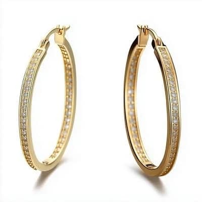 Amy and Annette 14K White Gold Large Hoop Earrings with Crystals from Swarovski