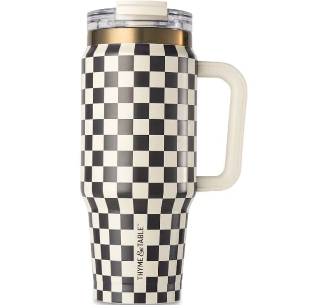 Thyme & Table 32 fl oz Stainless Steel Tumbler with Handle, Dual Straw Lid, and Cream &
