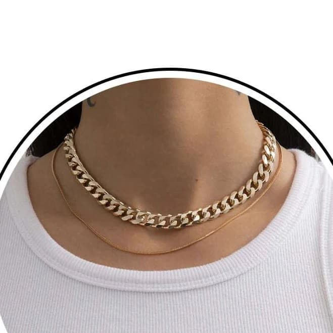 Gold Cuban Link Choker - Layered Snake Chain Necklace - Chunky Curb