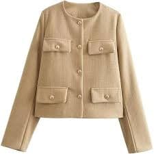 Amazon.com: JWENDEATS Women's Long sleeve Short Woolen Multi-pocket Jacket With Metal Buttons Slim Fit Work Fashion Short Woolen Jacket(Pink,X-Small) : Clothing, Shoes & Jewelry