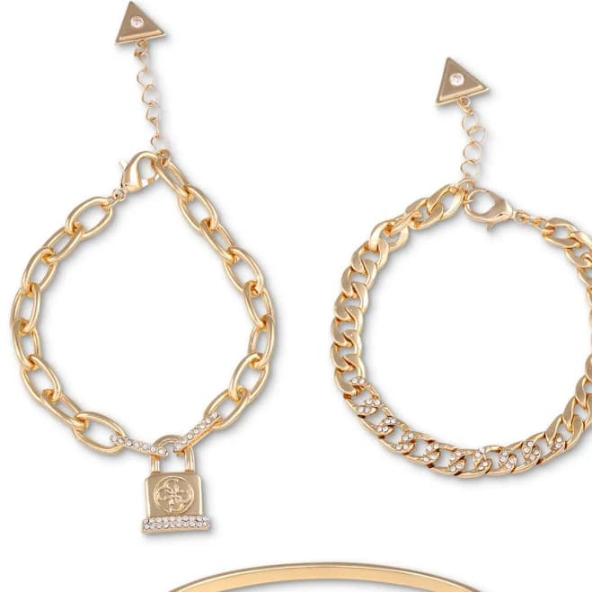 GUESS Gold-Tone Pave Pretty Punk Bracelets (3-Piece)