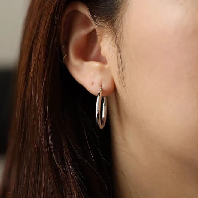 14K Solid Gold Tube Hoop Earrings
