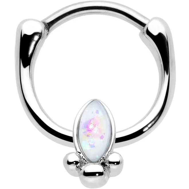 Body Candy 16G 5/16 White Faux Opal Deco Oval Cartilage Septum Clicker Nose Ring