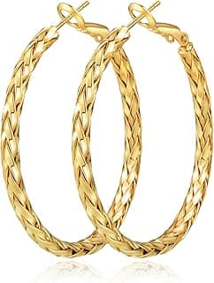925 Sterling Silver Post Hoop Earrings Lightweight Twisted Hoop Earrings for Women Hypoallergenic Large Hoop Earrings 30/40/50MM