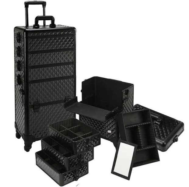 Professional Makeup Artist 4 in 1 Rolling Makeup Train Case