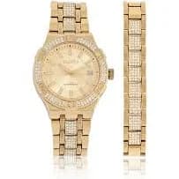 Elgin Men's Analog Alloy Gold Wristwatch Bracelet Set
