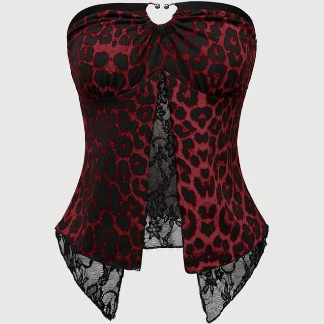 Romwe Women's Y2k Leopard Print Tube Top Corset Lace Hem