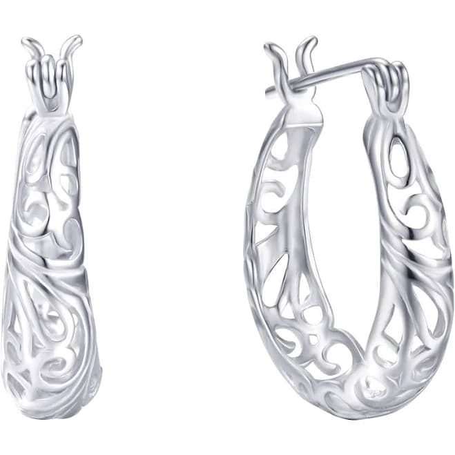 Brilliance Fine Jewelry Women's Sterling Silver Filigree Hoop Earrings