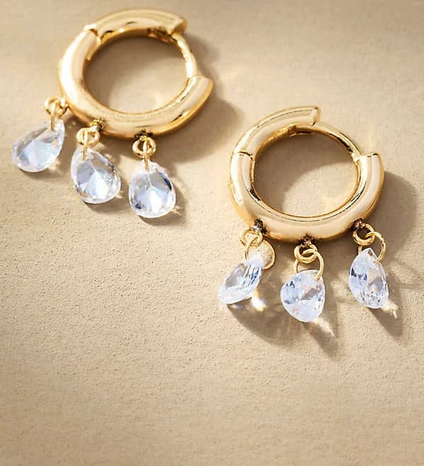 Anthropologie Huggie Crystal Drop Earrings - Gold