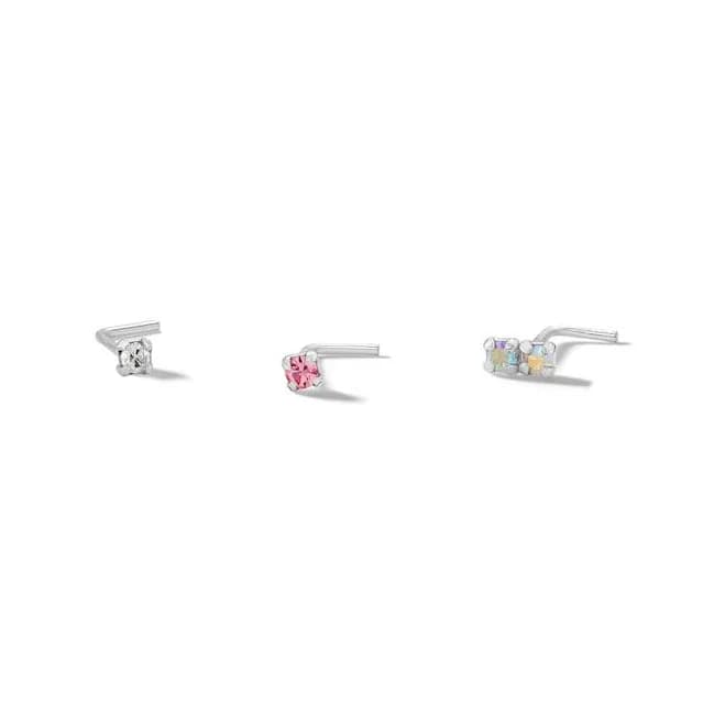 22g Sterling Silver Crystal L-Shaped Nose Stud Set