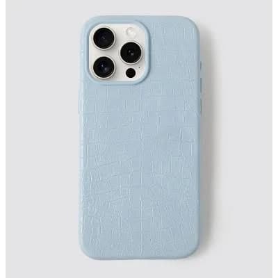 Hello Lux Blue Croc Wrapped Phone Case for 15 Pro Max