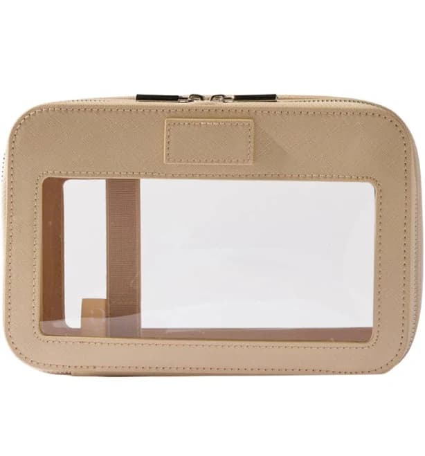 Etoile - Clear Makeup Travel Case Beige Double-Sided Cosmetic Case with Transparent Panels