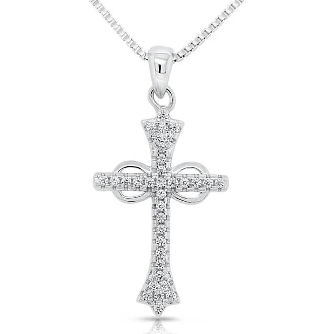 Sterling Silver CZ Infinity Cross Charm Necklace, 18 inch