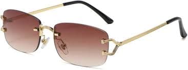 Amazon.com: MUTYNE Frameless Metal Ladies Sunglasses Men Blue Gold Rimless Brown Sun Glasses For Women Fashion Shades Cutting Eyeglasses,C01,One size : Clothing, Shoes & Jewelry