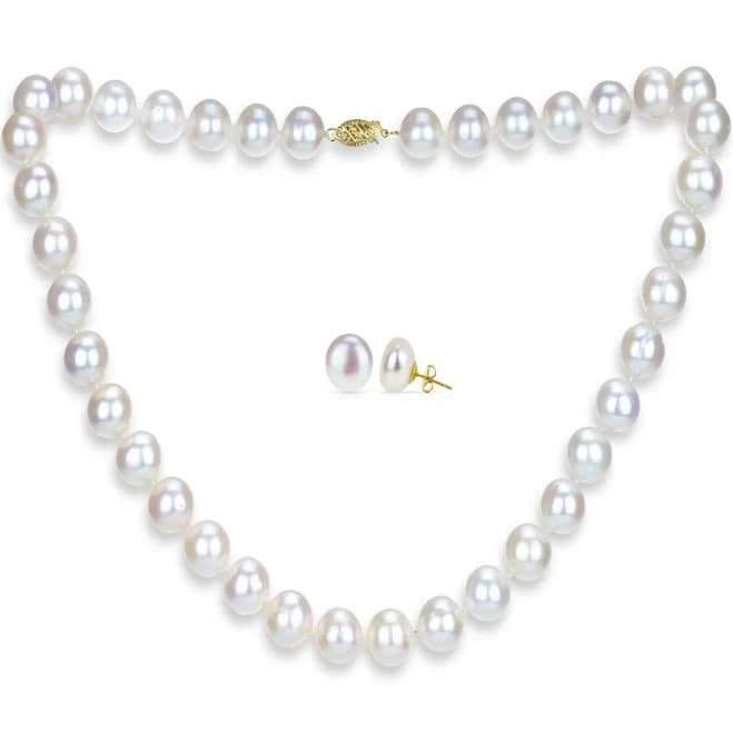 Macy's 14K Yellow Gold Freshwater Cultured Pearl Necklace and Stud Earrings Set