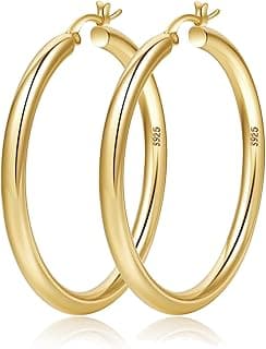 4mm Thick Gold Chunky Earrings Steling Silver Post Hoops Earrings For Women Hollow Tube Hoops Earrings Thick Gold Hoop Earrings Hypoallergenic Lightweight Gold Hoop Large Earrings 20/30/40/50/60MM