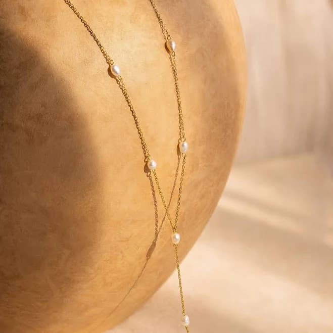 Caitlyn Minimalist Pearl Station Lariat Y Necklace