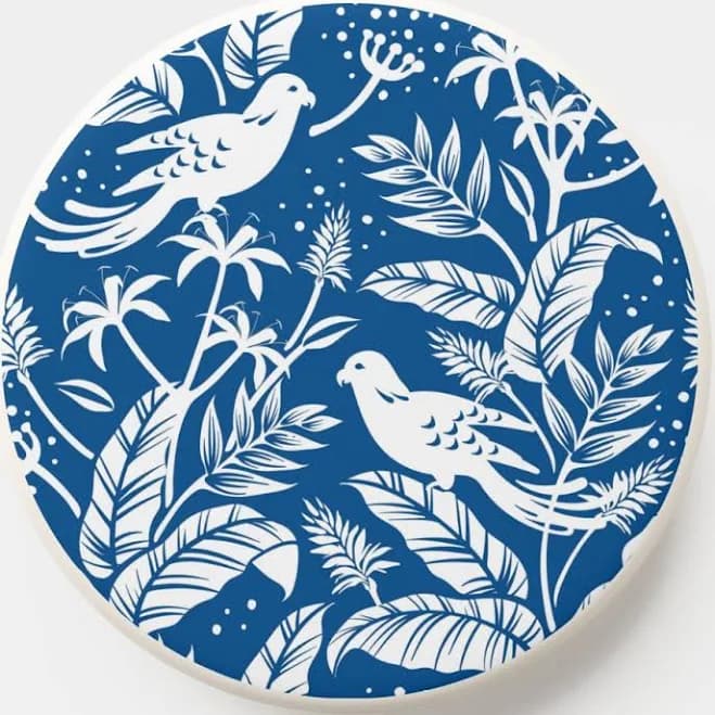 Floral Bird Chinoiserie Toile Blue PopSockets Adhesive PopGrip