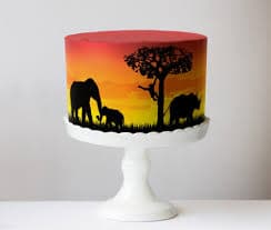 African Safari Edible Image: Vivid Sunset With Silhouettes of Lions, Giraffes, and Jungle Animals; Savannah Party Decor, Wild One Cake Wrap - Etsy