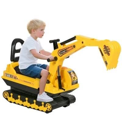 HOMCOM Kids Ride On Digger Excavator Toy Tractors Walker Toddler Truck Basket Storage for Boys Girls