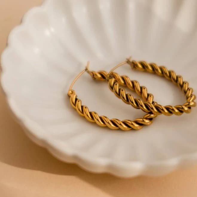 Caitlyn Minimalist 18K Gold Twisted Hoop Earrings